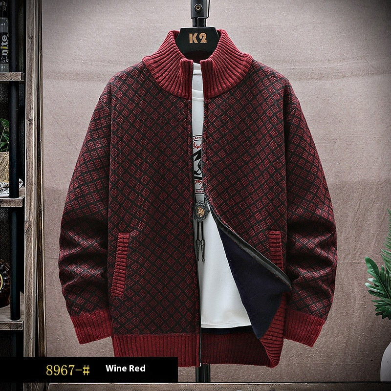 Men's Knit Coat with Zip and Long Sleeves