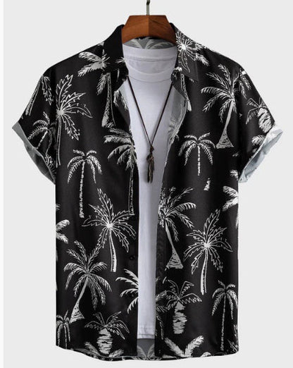 Camisa de verano para hombre con mangas cortas y estampado floral – Ajuste ceñido