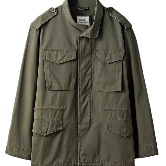 Men's Vintage Military Work Jacket With Multiple Flap Pockets And A Loose Fit.