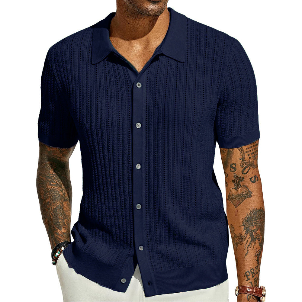 Camisa de verano para hombre de punto, con mangas cortas y botones