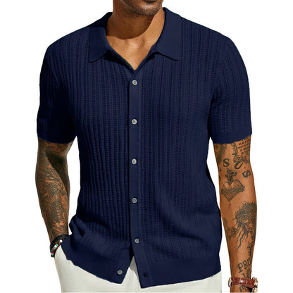 Camisa de verano para hombre de punto, con mangas cortas y botones