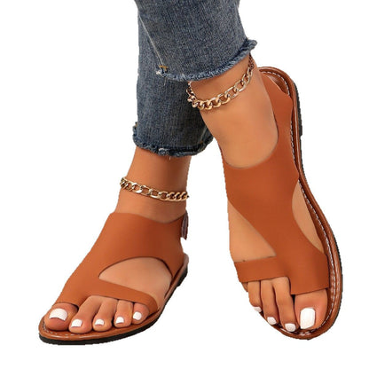 Women's Low Summer Sandals with Cross Straps and Round Toe – Slip-On Low Profile Design