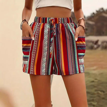 Women's Shorts with Printed Pattern and Mid-Rise Waist – Summer Style