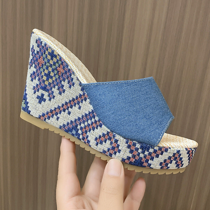 Sandali Donna con Zeppa, Punta Aperta e Fascia Larga – Sandali Casual