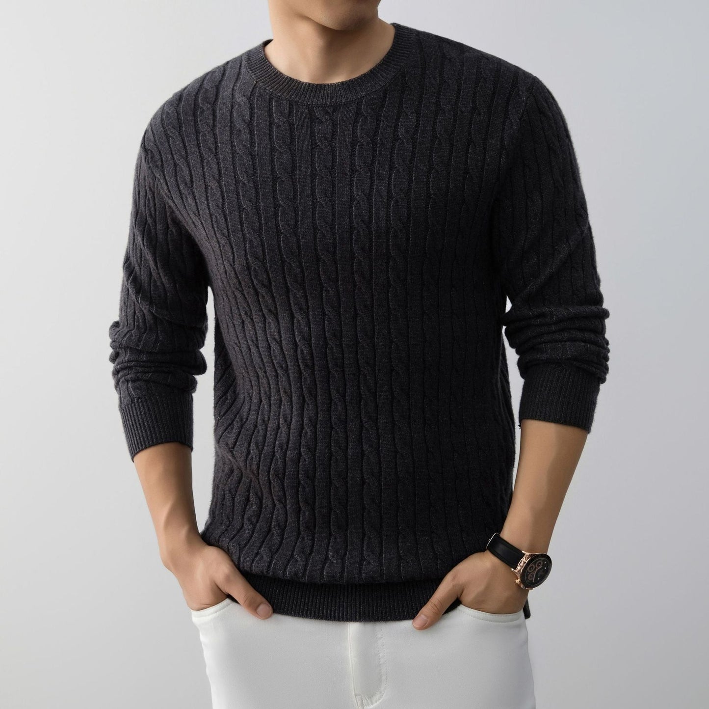 Maglione da Uomo a Maniche Lunghe a Vestibilità Ampia con Motivo Jacquard