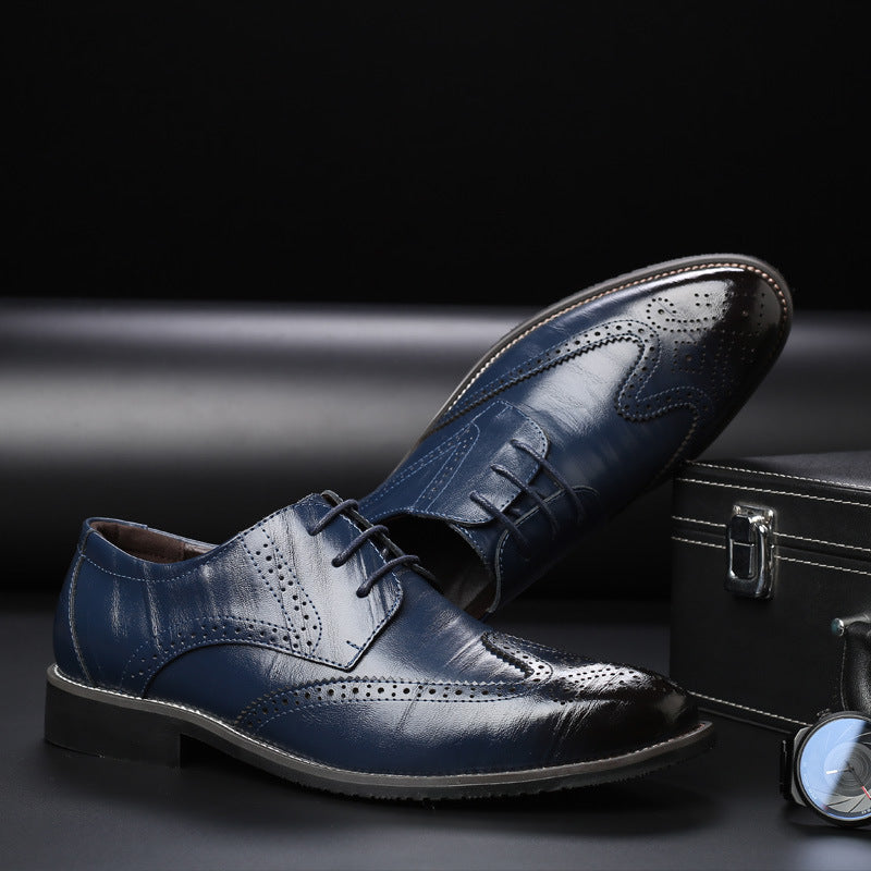 Men's Dress Shoes, Brogue Style with Decorative Perforations and Reinforced Heel.
