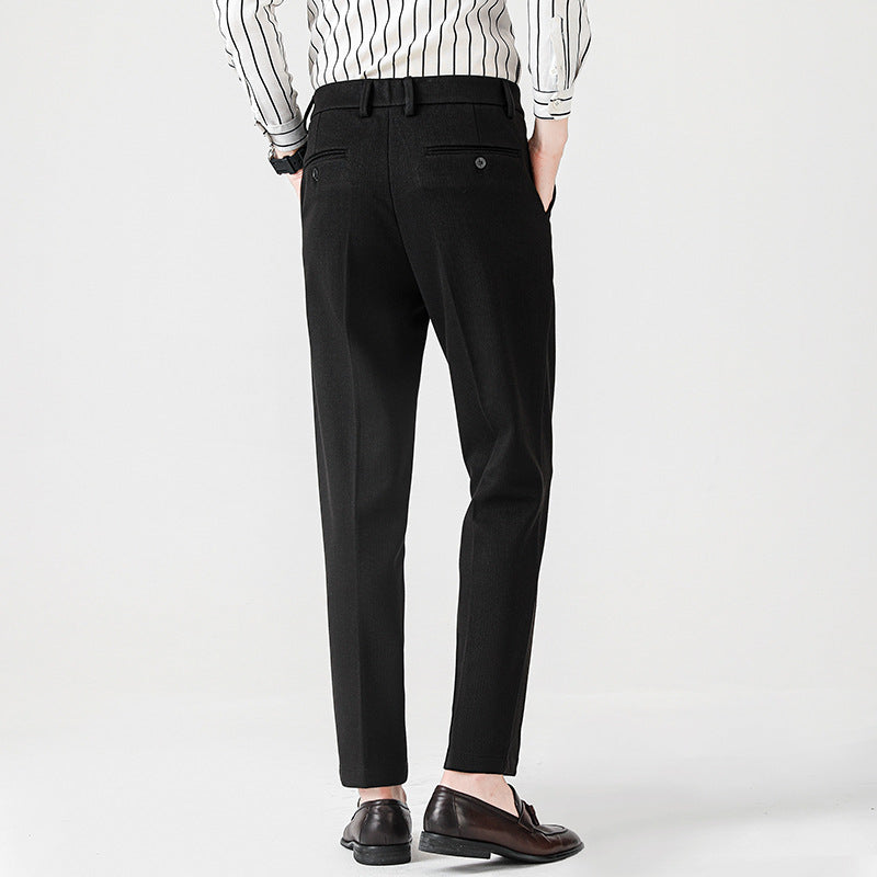 Pantaloni Uomo da Completo Dritti Vita Media Microelastici con Chiusura a Bottone – Stile Formale