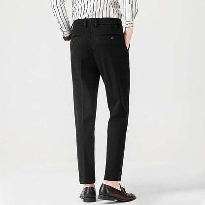 Pantaloni Uomo da Completo Dritti Vita Media Microelastici con Chiusura a Bottone – Stile Formale