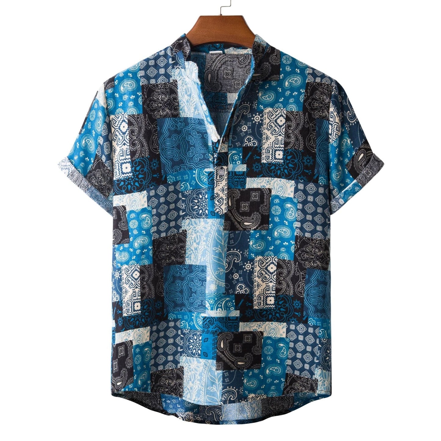 Camicia Estiva Uomo con Stampa di Bambù e Colletto a Revers – Vestibilità Aderente