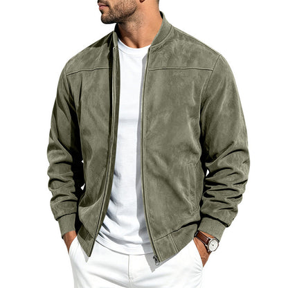 Chaqueta bomber para hombre de estilo ante, con cremallera completa, mangas largas y corte holgado.
