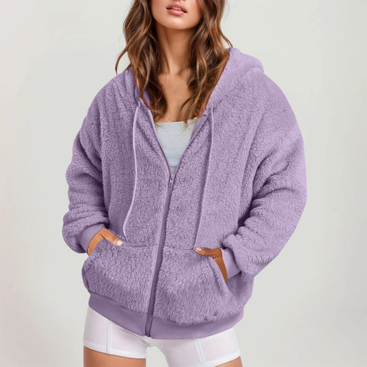 Sudadera larga otoñal para mujer con diseño de color liso