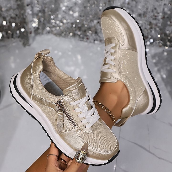 Women's Sneakers with Side Zipper and Arch Support – Non-Slip Sole
