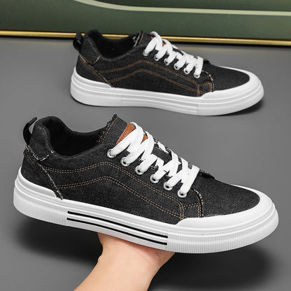 Men's Low-Cut Sneakers with Laces, Flat Heel, and Round Toe