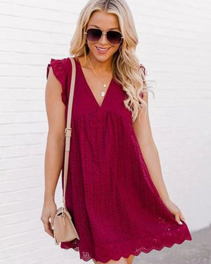 Women’s Spring/Summer Midi Dress with V-Neck and A-Line Skirt