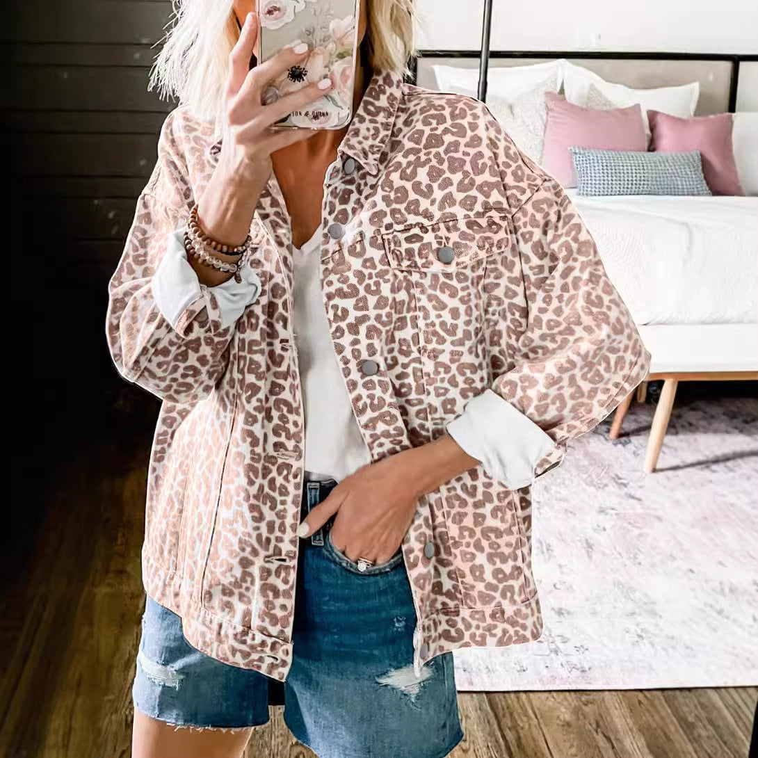 Women's Denim Coat with Long Sleeves, Bow, and Loose Fit