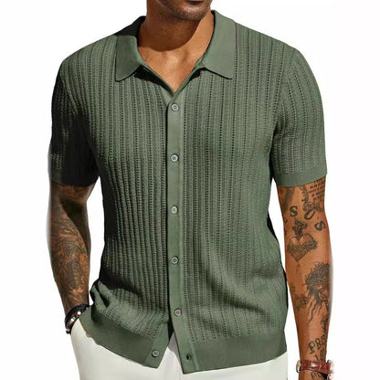 Camisa de verano para hombre de punto, con mangas cortas y botones