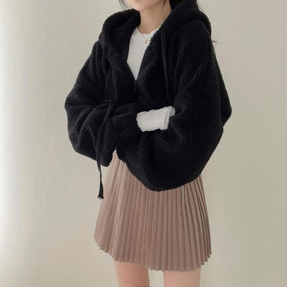 Women's Short Winter Jacket in Lambswool with High Collar