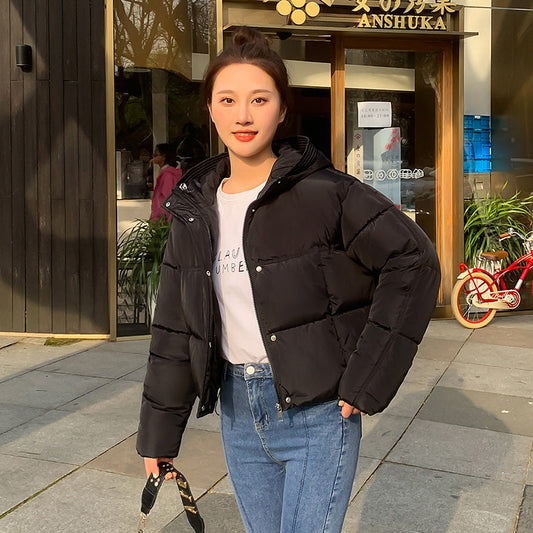 Women's Short Winter Down Jacket with Hood and Zip Closure