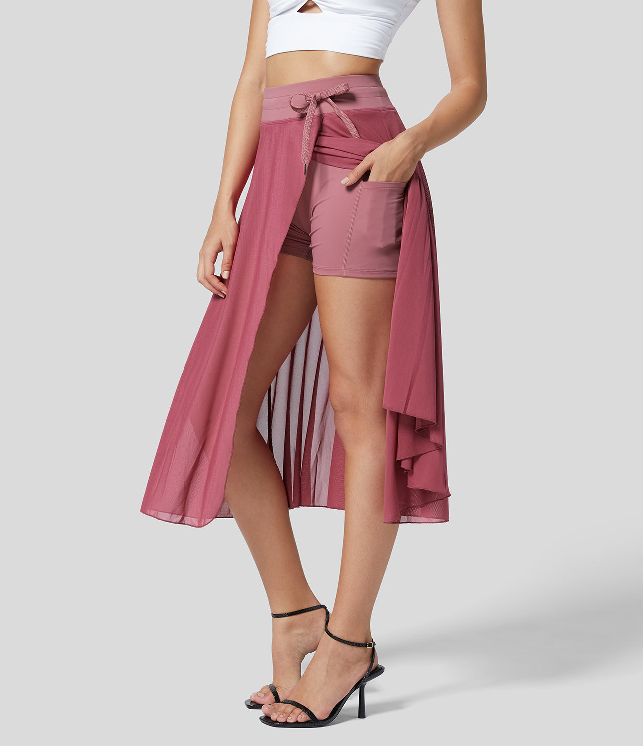 Gonna Midi Donna 2-in-1 con Tasca Laterale Nascosta e Vita Elasticizzata