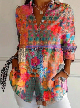 Camicia da Donna a Manica Lunga con Stampa e Motivo 3D