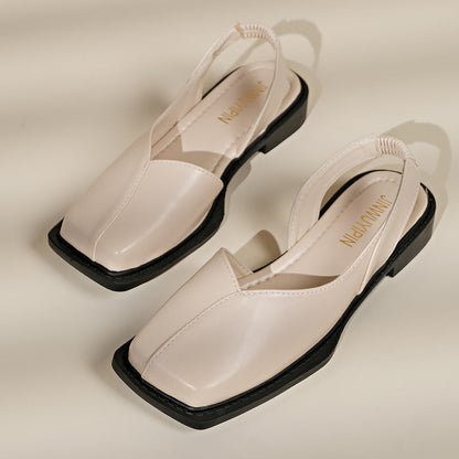 Sandali Donna Chiusi con Punta Squadrata, Fascia Elastica e Suola Piatta – Sandali Casual