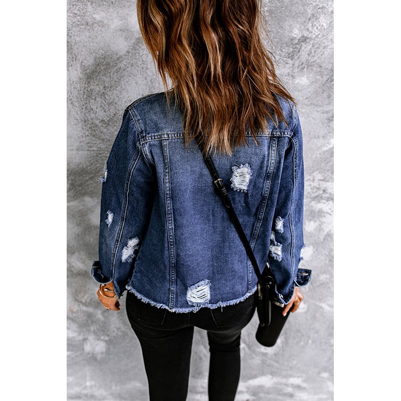 Giacca Donna Autunnale in Denim con Chiusura a Bottoni e Maniche Lunghe