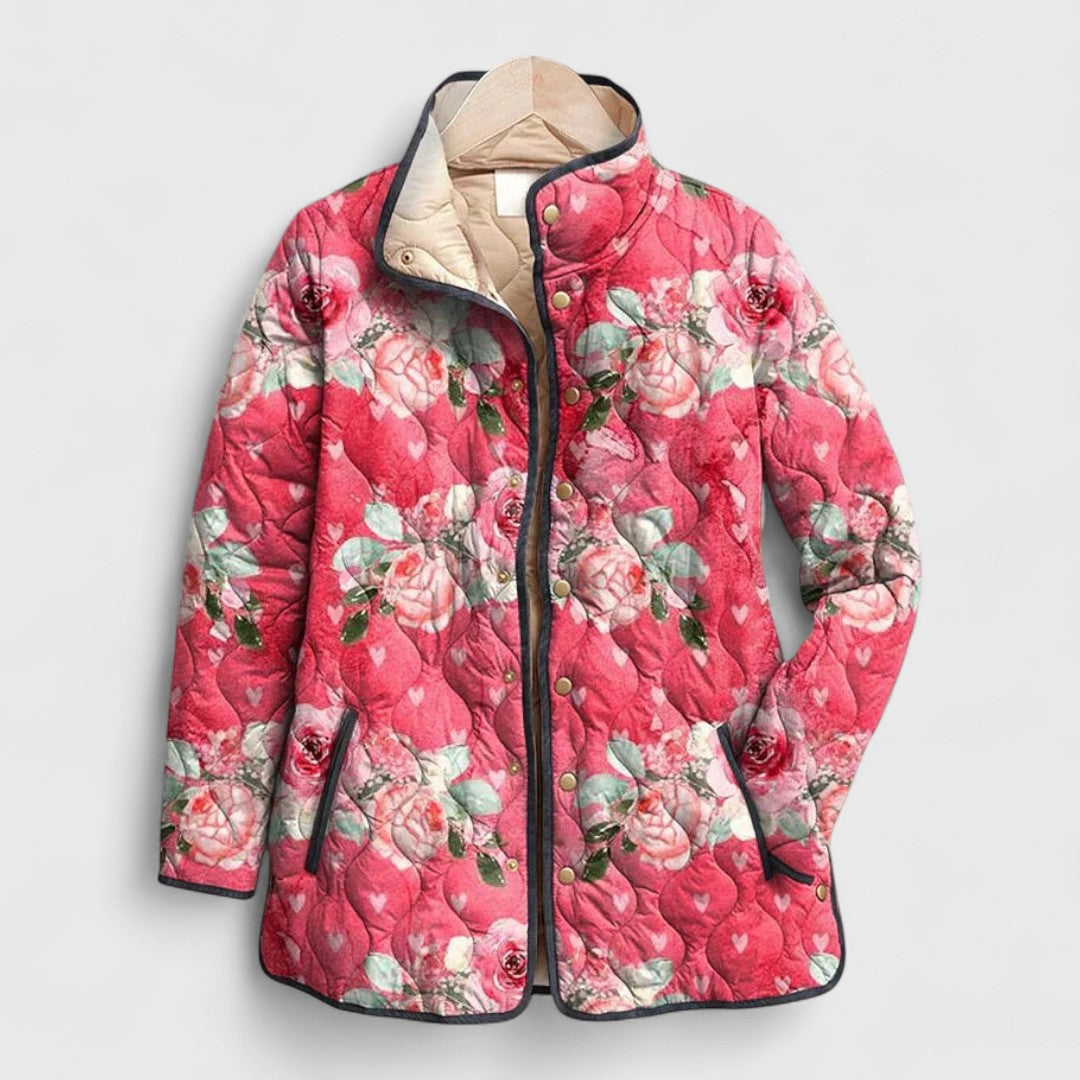 Women's Quilted Winter Jacket with Vintage Floral Pattern