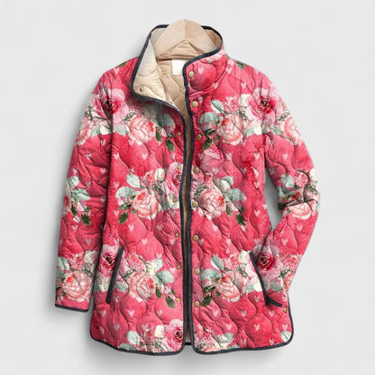 Women's Quilted Winter Jacket with Vintage Floral Pattern