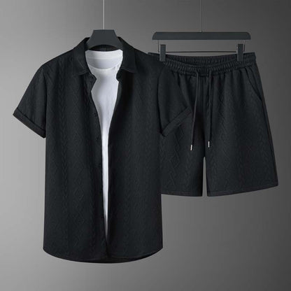 Men's Spring Set with Diamond Pattern: Short-Sleeve T-Shirt and Shorts – Casual Style