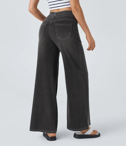 Jeans de mujer de talle alto elásticos con pierna recta – estilo casual cómodo