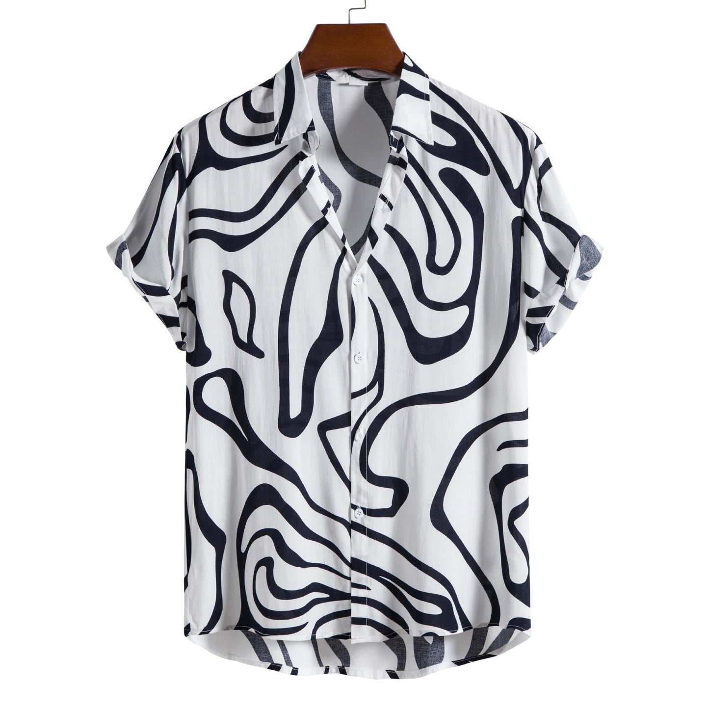Herreskjorte Plus Size Sommer med Geometrisk Print og Korte Ærmer – Almindelig Pasform