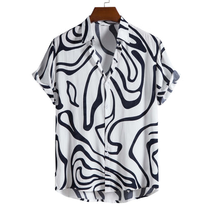 Herreskjorte Plus Size Sommer med Geometrisk Print og Korte Ærmer – Almindelig Pasform
