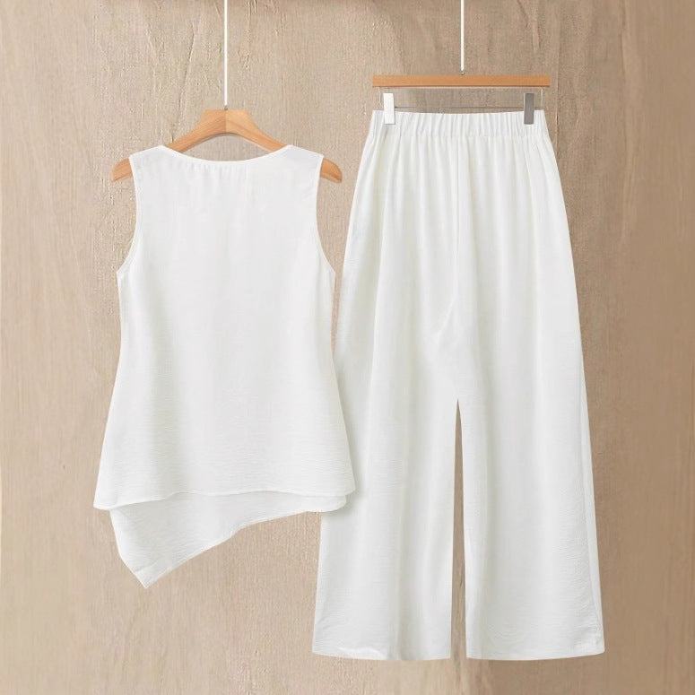 Completo Donna Due Pezzi con Top Senza Maniche e Pantaloni a Gamba Dritta – Completo Casual Elegante