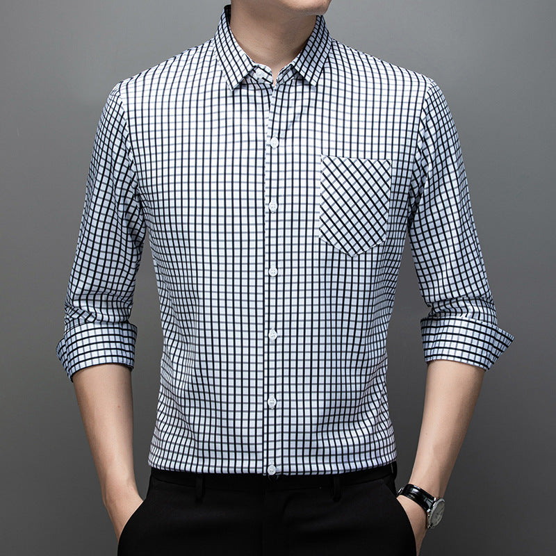 Camisa de hombre primaveral a cuadros con mangas largas – Corte amplio