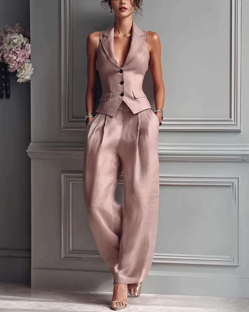 Completo Donna Due Pezzi con Gilet e Pantaloni a Gamba Dritta – Completo Elegante