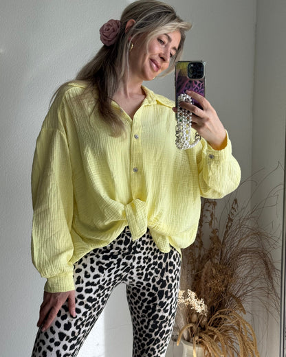 Women's Mussola Oversized Blouse, Loose Fit, Pastel Yellow
