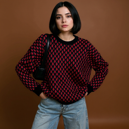 Maglione Donna Oversize con Stampa Fragole e Girocollo – Stile Casual