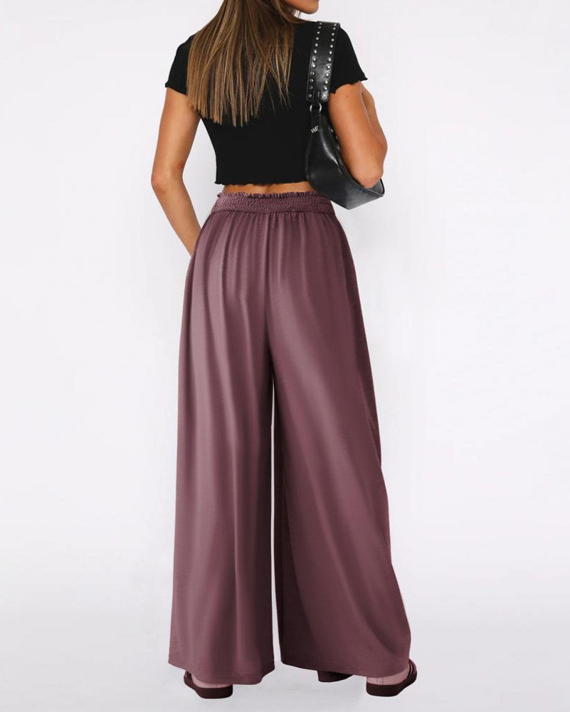 Pantaloni Donna Leggeri a Gamba Larga con Vita Elasticizzata – Stile Casual Estivo