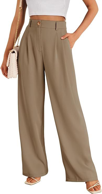Women's High-Waisted Stretch Formal Pants with Wide Leg