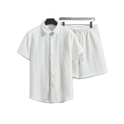 Men's Spring Set with Diamond Pattern: Short-Sleeve T-Shirt and Shorts – Casual Style