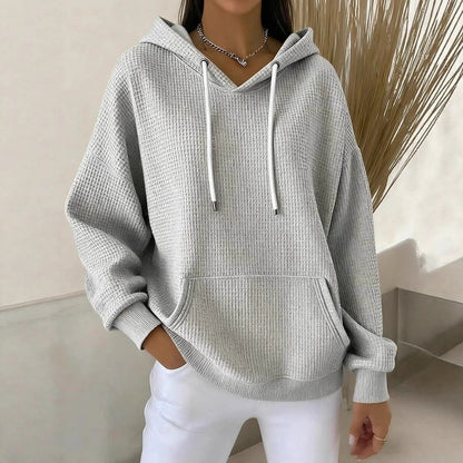 Sudadera con capucha para mujer con cordón ajustable, mangas largas y capucha ajustable.