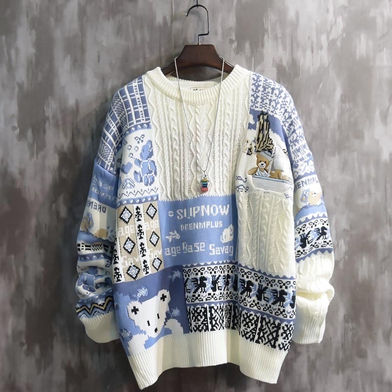 Men's Pullover Sweater with Crew Neck and Long Sleeves