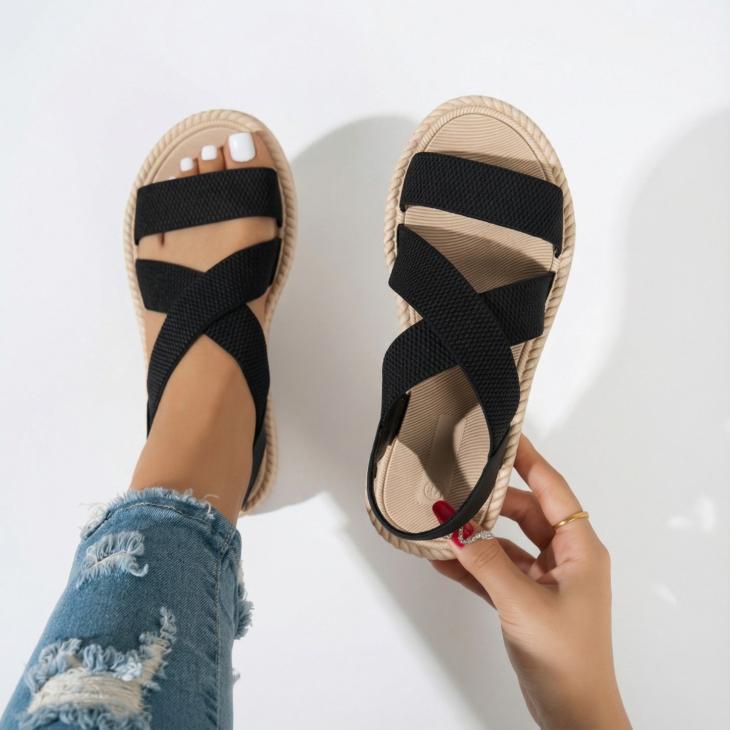 Women's Summer Sandals with Crossed Straps – Soft and Lightweight Sole