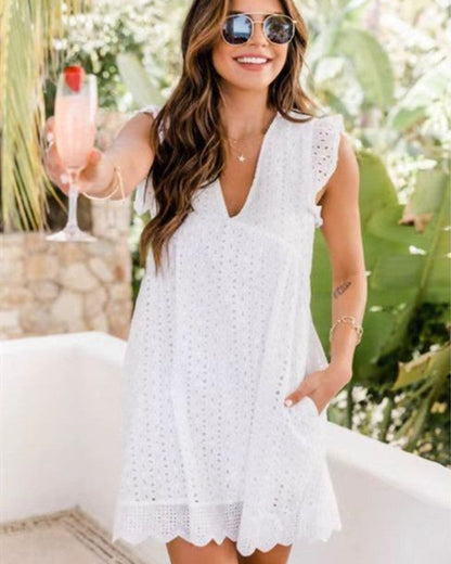 Women’s Spring/Summer Midi Dress with V-Neck and A-Line Skirt