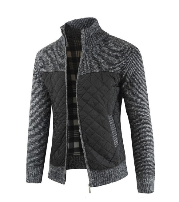 Men's Sweater Jacket with Front Zip Closure and Long Sleeves