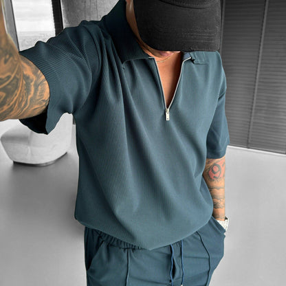 Men's Two-Piece Set with Zip Polo and Shorts – Casual Sporty Style