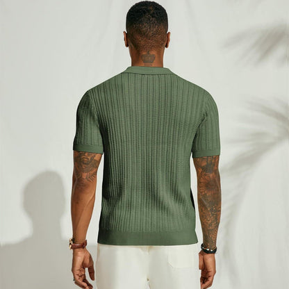 Camisa de verano para hombre de punto, con mangas cortas y botones