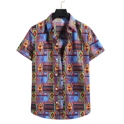 Camicia Estiva Uomo con Stampa di Bambù e Colletto a Revers – Vestibilità Aderente