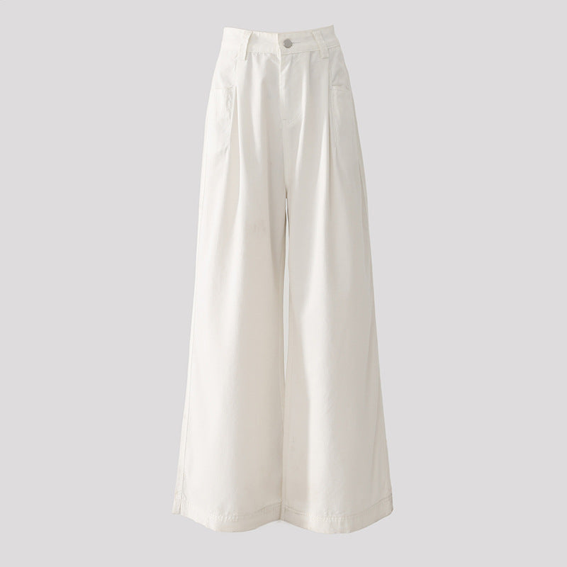 Jeans da Donna a Vita Alta a Gamba Larga con Design Retrò