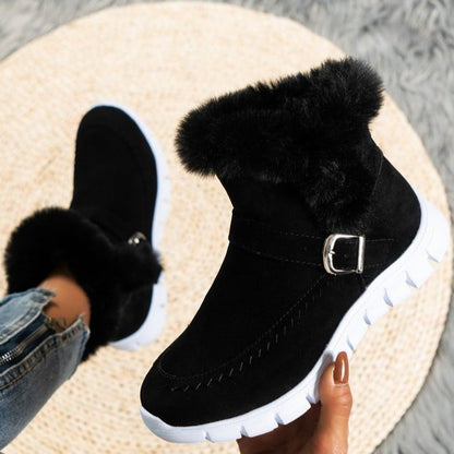 Women's Winter Ankle Boots with Soft Lining and Buckle Detail – Side Zipper